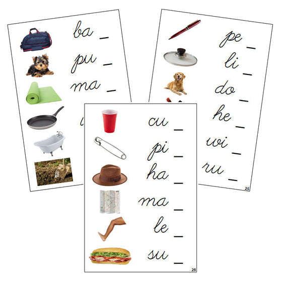 Step 1: Ending Sound Cards (photos) - CURSIVE - Montessori Print Shop phonics lesson