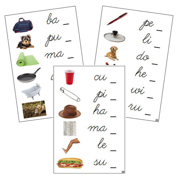 Step 1: Ending Sound Cards (photos) - CURSIVE - Montessori Print Shop phonics lesson