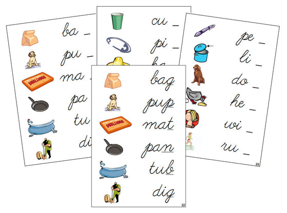 Montessori Step 1: Ending Sound Cards - CURSIVE - Montessori Print Shop phonics lesson