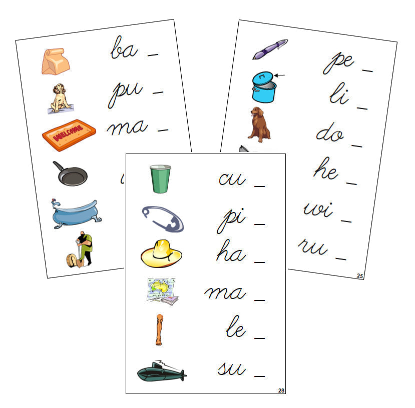 Step 1: Ending Sound Cards - CURSIVE - Montessori Print Shop phonics lesson