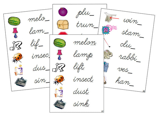 Montessori Step 2: Ending Sound Cards - CURSIVE - Montessori Print Shop Digital Download phonics lesson