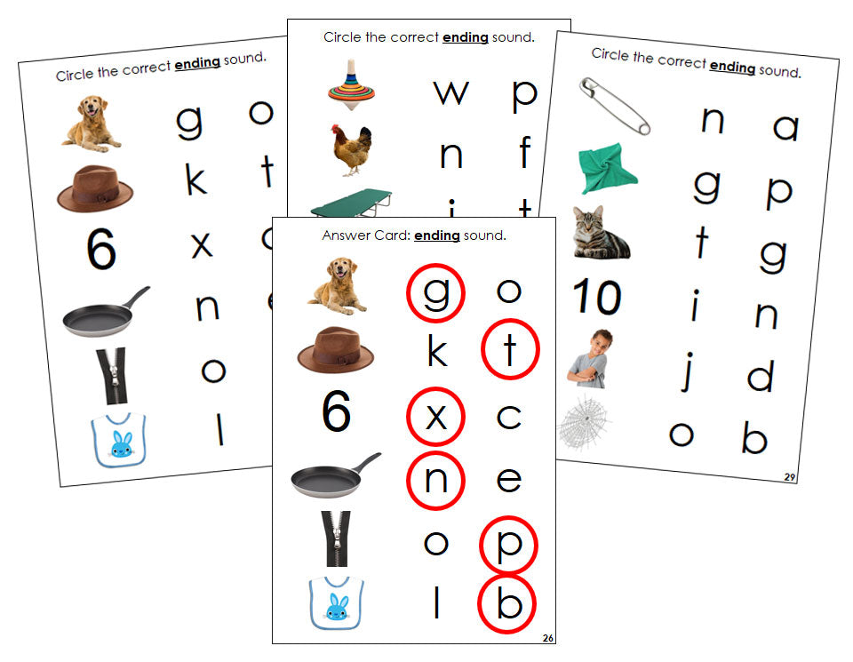 Montessori Step 1 Language Series Bundle (photos) - Phonetic Ending Sound Choice Cards - Montessori Print Shop phonics program