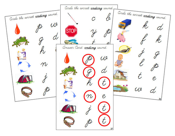Montessori Step 2: Ending Sound Choice Cards - CURSIVE - Montessori Print Shop Digital Download phonics lesson