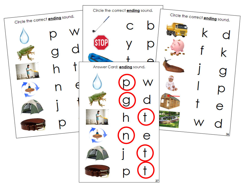Montessori Step 2: Ending Sound Choice Cards (photos) - Montessori Print Shop phonics program