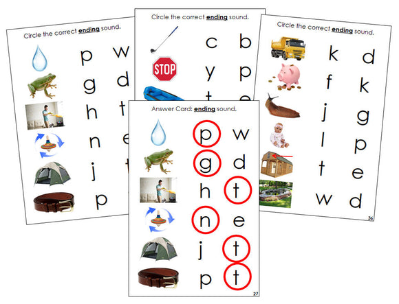 Montessori Step 2: Ending Sound Choice Cards (photos) - Montessori Print Shop phonics program