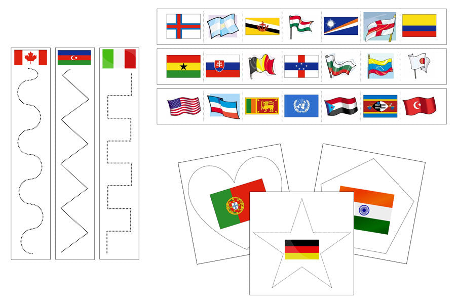 Flags Cutting Work - Preschool Activity - Montessori Print Shop Digital Download