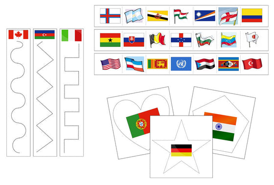 Flags Cutting Work - Preschool Activity by Montessori Print Shop