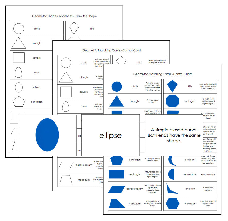 Geometric Matching Cards - primary Montessori geometry cards