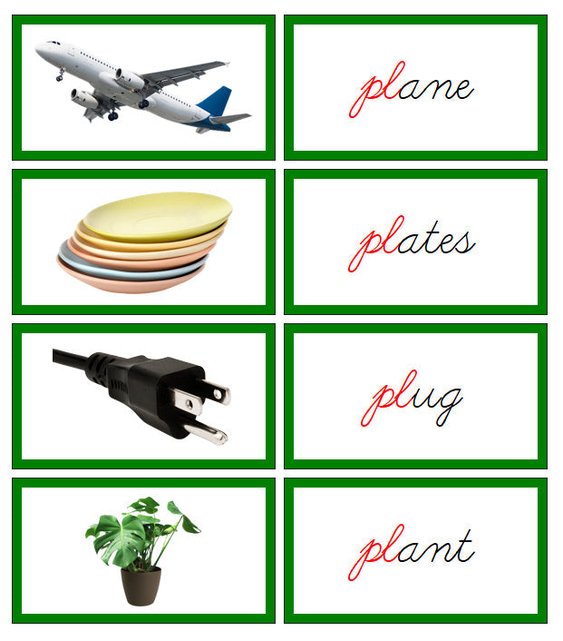 Montessori Green Language Series Bundle (photos) - CURSIVE - Blends & Digraphs Word and Picture Cards - Montessori Print Shop Digital Download Phonics Language Program