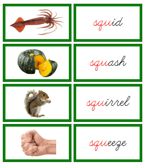 Montessori Green Language Series Bundle (photos) - CURSIVE - Blends & Digraphs Word and Picture Cards - Montessori Print Shop Phonics Language Program