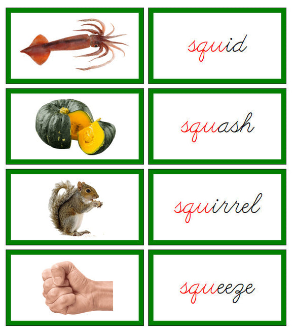 Green Blends & Digraphs - Set 2 (photos) - CURSIVE - Montessori Print Shop phonics lesson