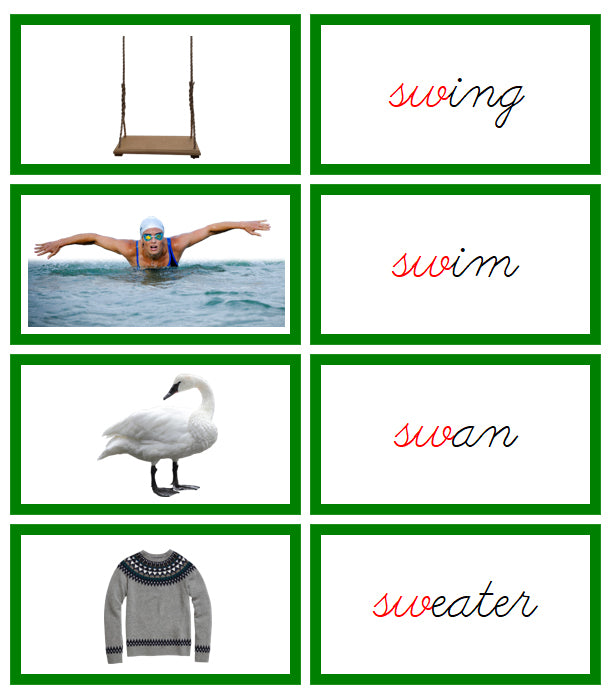 Green Blends & Digraphs - Set 3 (photos) - CURSIVE - Montessori Print Shop Digital Download phonics lesson