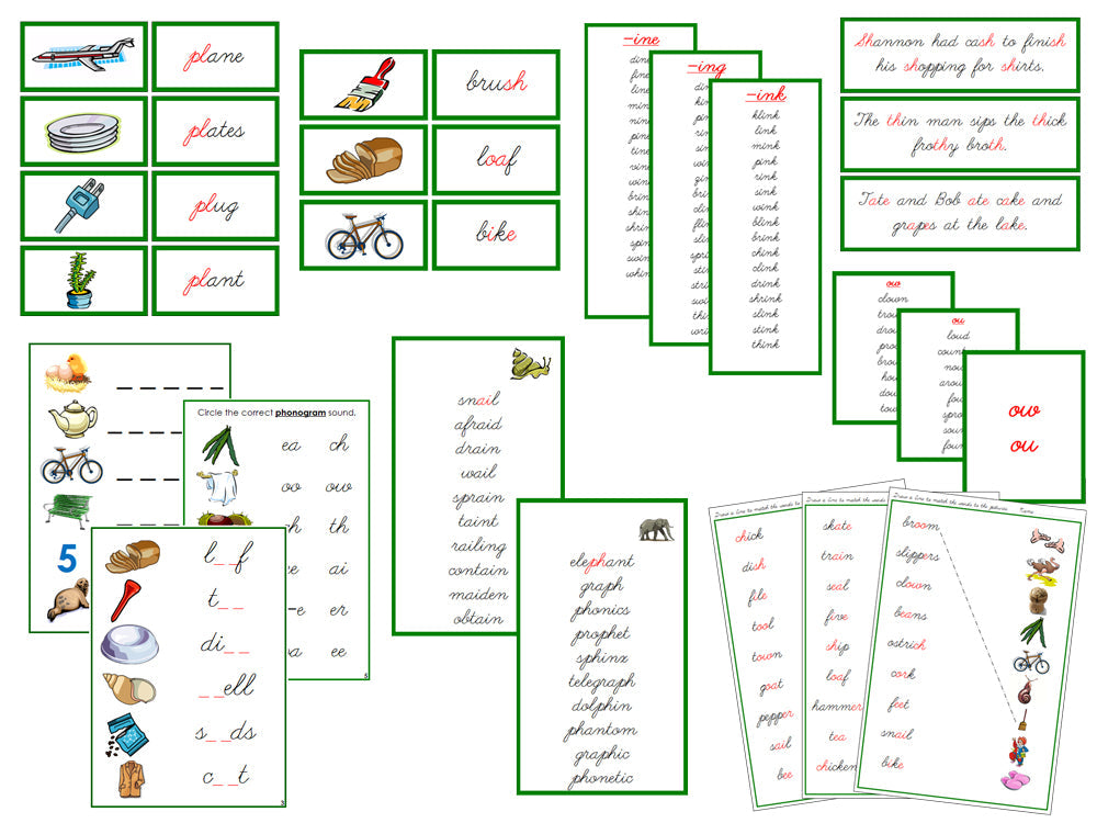 Montessori Green Language Series Bundle - CURSIVE - Montessori Print Shop Digital Download Phonics Language Program