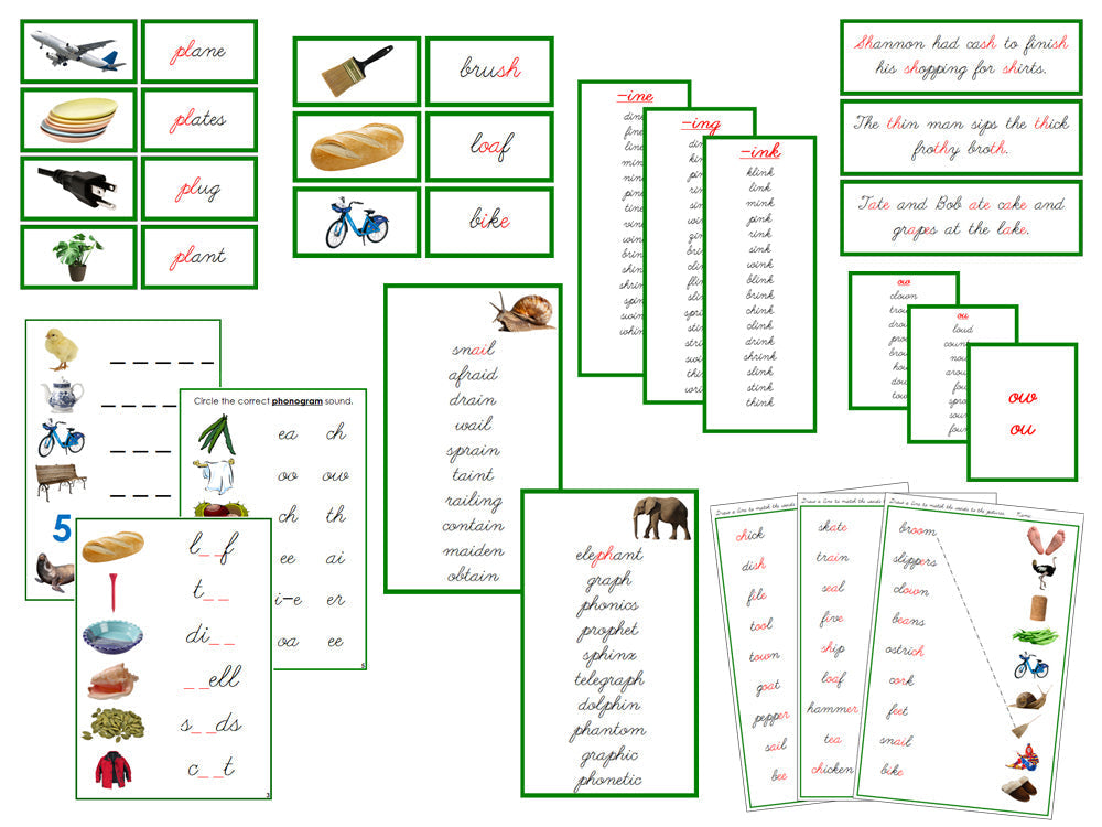 Montessori Green Language Series Bundle (photos) - CURSIVE - Montessori Print Shop Phonics Language Program