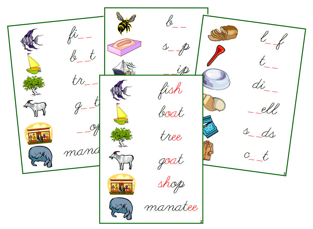 Montessori Green Phonogram Sound Cards - Set 1 - CURSIVE - Montessori Print Shop Digital Download phonograms lesson