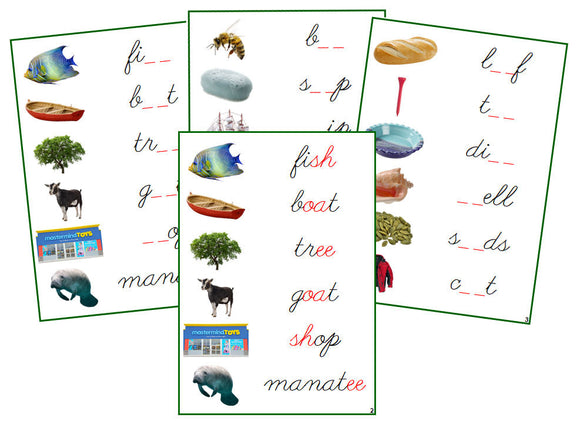 Montessori Green Phonogram Sound Cards - Set 1 (photos) - CURSIVE - Montessori Print Shop phonograms lesson