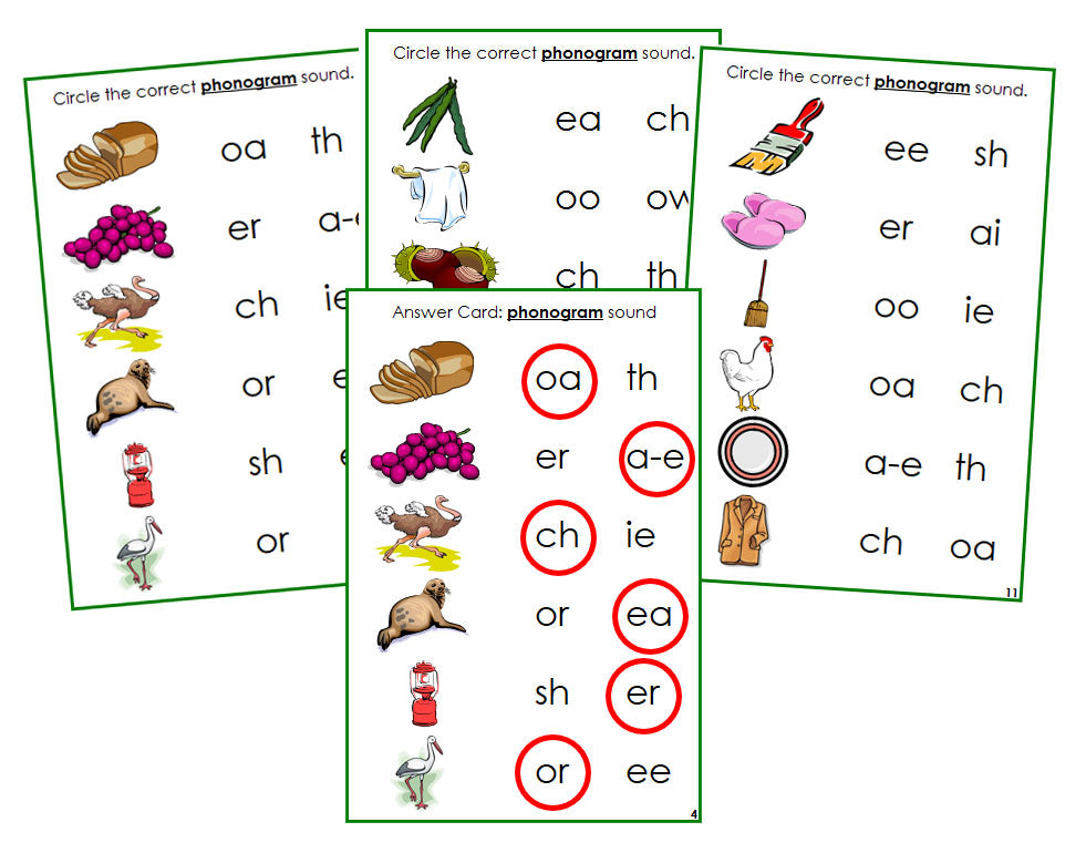 Montessori Green Phonogram and Digraphs Language Series Bundle - Phonogram Sound Choice Cards - Montessori Print Shop language program