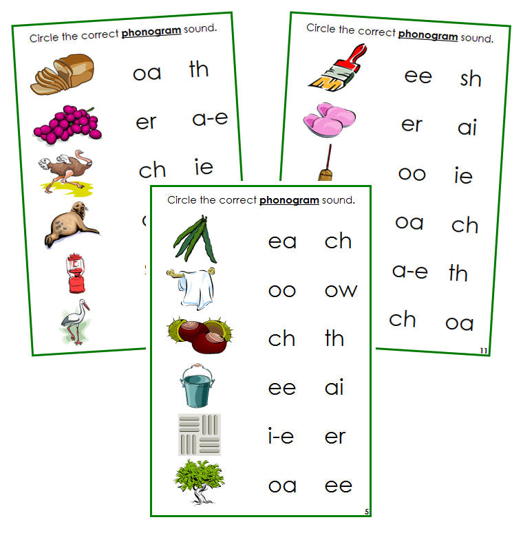 Green Phonogram Sound Choice Cards Set 1 - Montessori language cards - Montessori Print Shop