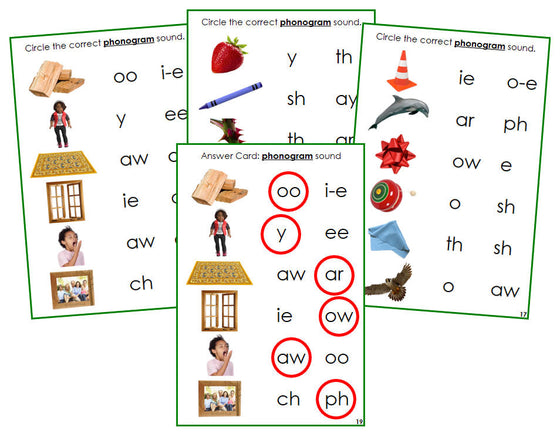 Montessori Green Phonogram Sound Choice Cards - Set 2 (photos) - Montessori Print Shop phonogram language program
