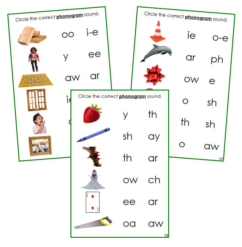 Green Phonogram Sound Choice Cards - Set 2 (photos) - Montessori Print Shop phonogram language program