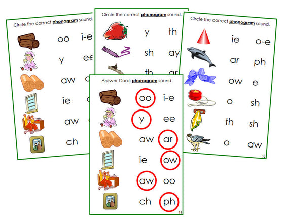 Montessori Green Phonogram Sound Choice Cards Set 2 - Montessori language cards - Montessori Print Shop
