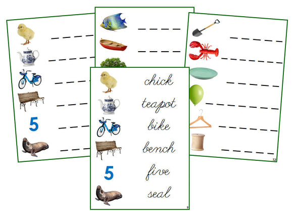 Montessori Green Phonogram Spelling Cards - Set 1 (photos) - CURSIVE - Montessori Print Shop phonogram lesson