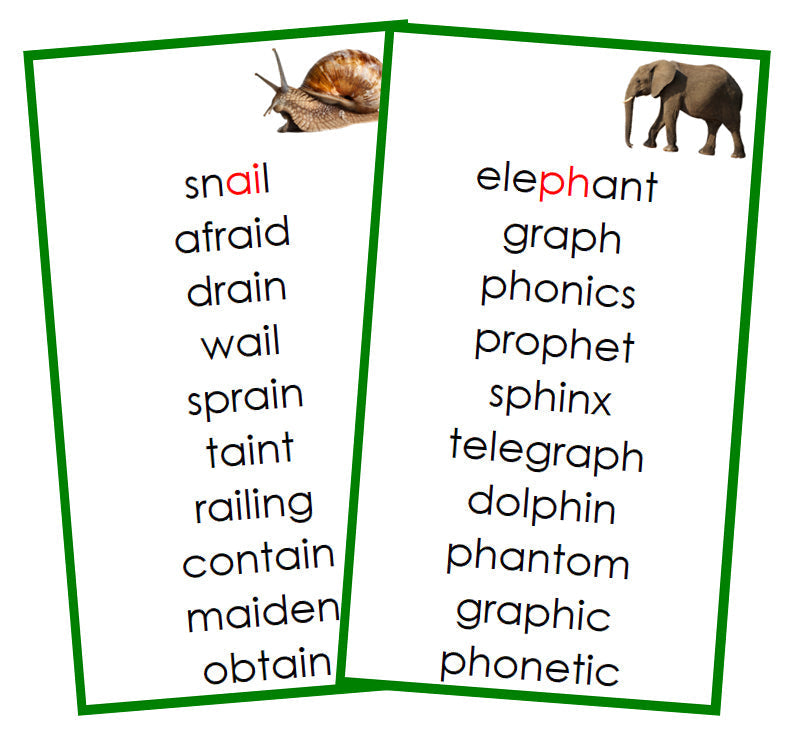 Green Phonogram Cards - Set 1 (photos) - Montessori Print Shop Digital Download phonogram language program