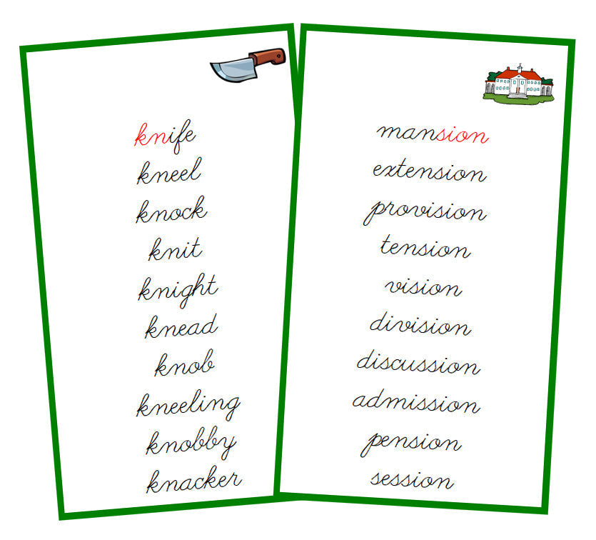 Green Phonogram Cards - Set 2 - CURSIVE - Montessori Print Shop Digital Download phonogram lesson