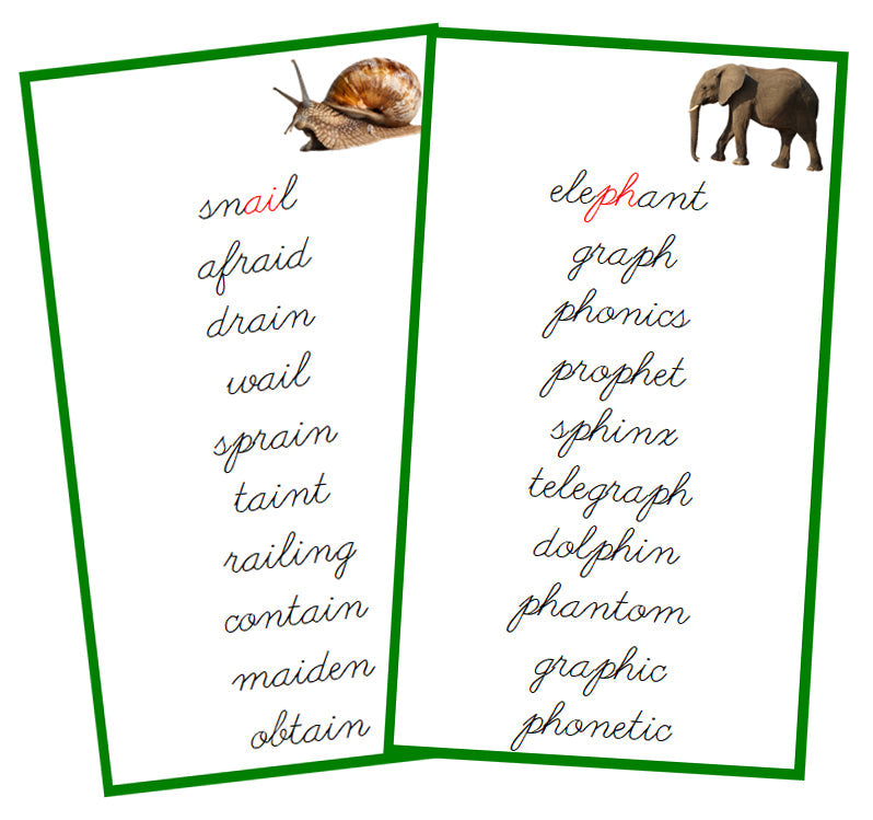 Montessori Green Language Series Bundle (photos) - CURSIVE - Phonogram Cards - Montessori Print Shop Digital Download Phonics Language Program