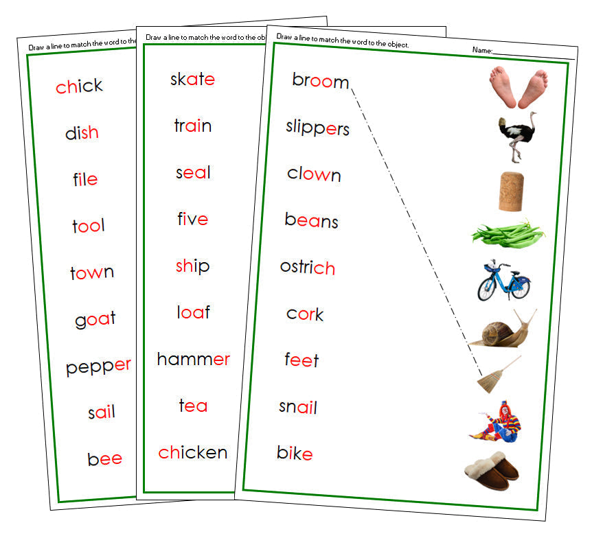 Green Phonogram Word & Picture Match - Set 1 (photos) - Montessori Print Shop Digital Download phonogram language program