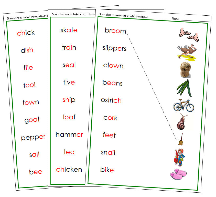 Green Phonogram Word & Picture Match Set 1 - Montessori Green Language Series - Montessori Print Shop Digital Download