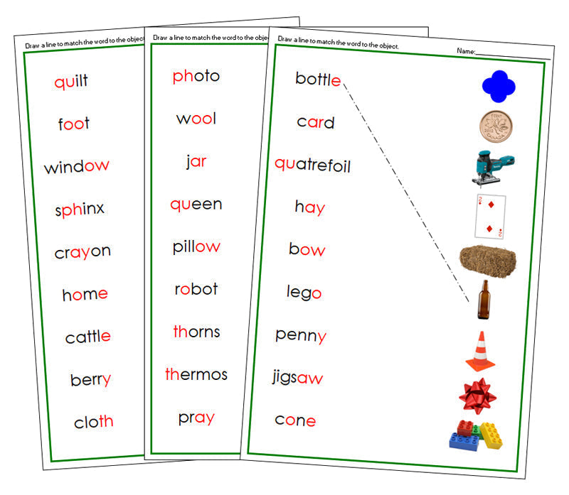 Green Phonogram Word & Picture Match - Set 2 (photos) - Montessori Print Shop phonogram language program