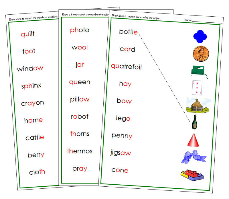 Green Phonogram Word & Picture Match Set 2 - Montessori language cards - Montessori Print Shop Digital Download