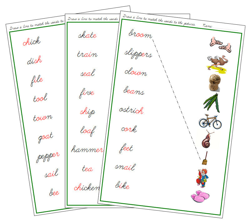 Montessori Green Language Series Bundle - CURSIVE - Words and Pictures Matching - Montessori Print Shop Phonics Language Program