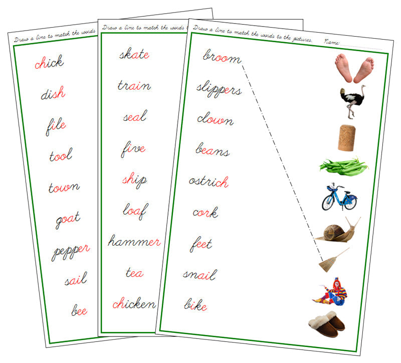 Green Phonogram Word & Picture Match - Set 1 (photos) - CURSIVE - Montessori Print Shop Digital Download phonogram lesson