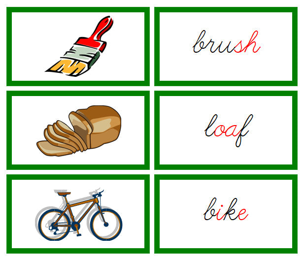 Green Phonogram Words & Picture Cards - Set 1 - CURSIVE - Montessori Print Shop Digital Download phonogram lesson