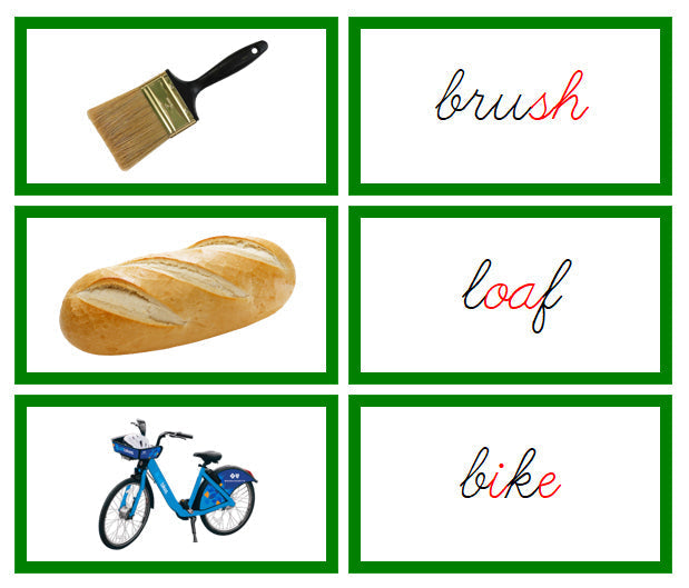 Green Phonogram Words & Picture Cards - Set 1 (photos) - CURSIVE - Montessori Print Shop Digital Download phonogram lesson