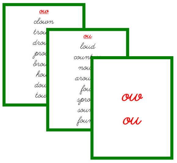 Green Phonogram Families - CURSIVE - Montessori Print Shop phonogram lesson