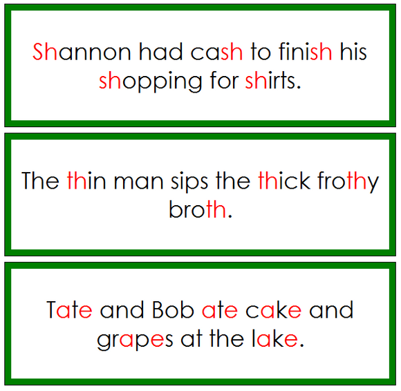 Green Sentence Cards - Montessori language cards