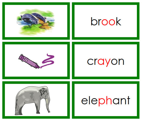 Green Phonogram Words & Picture Cards Set 2 - Montessori language