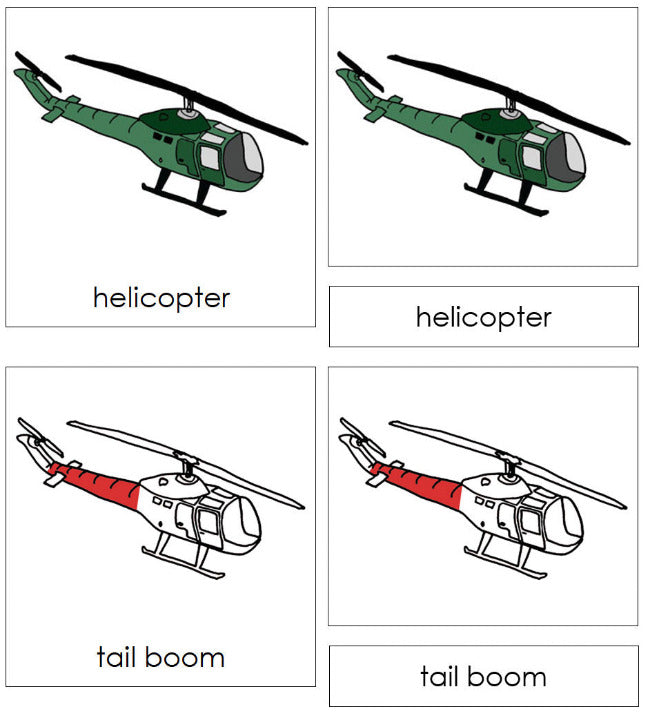 Parts of a Helicopter Nomenclature 3-Part Cards (red) - Montessori Print Shop Digital Download