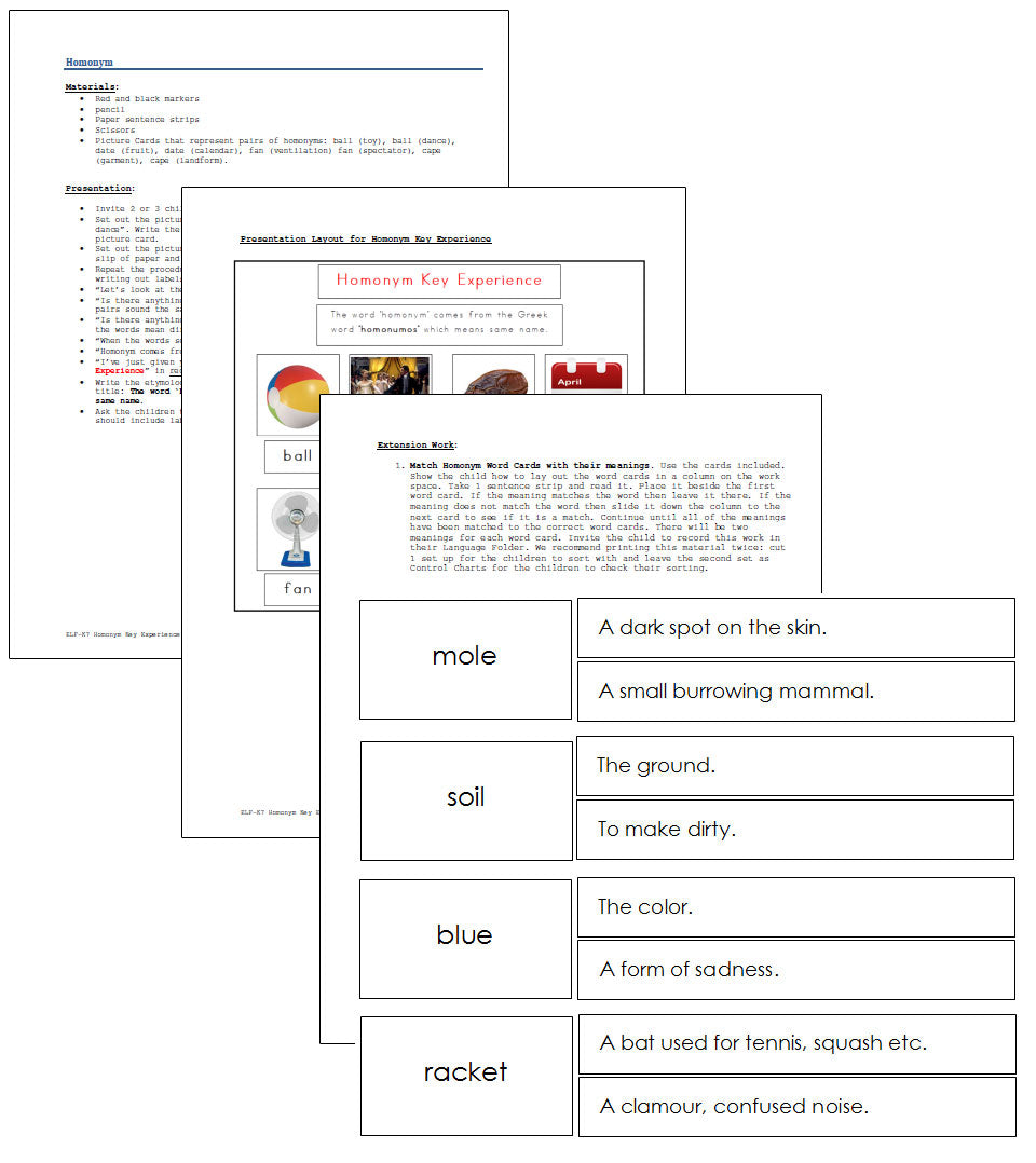 Homonym Key Experience - Montessori Print Shop