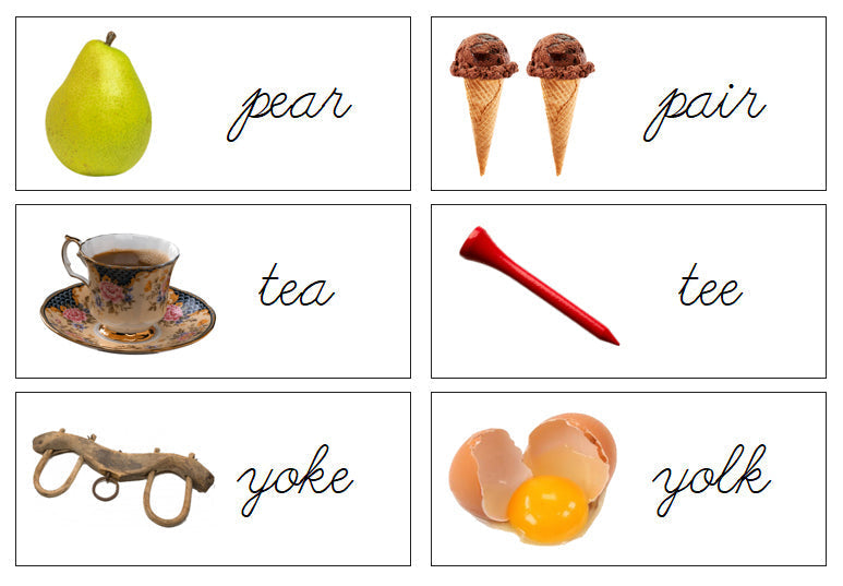 Homonyms (Words & Pictures) - Cursive Font - Montessori Print Shop Digital Download Grammar Lesson