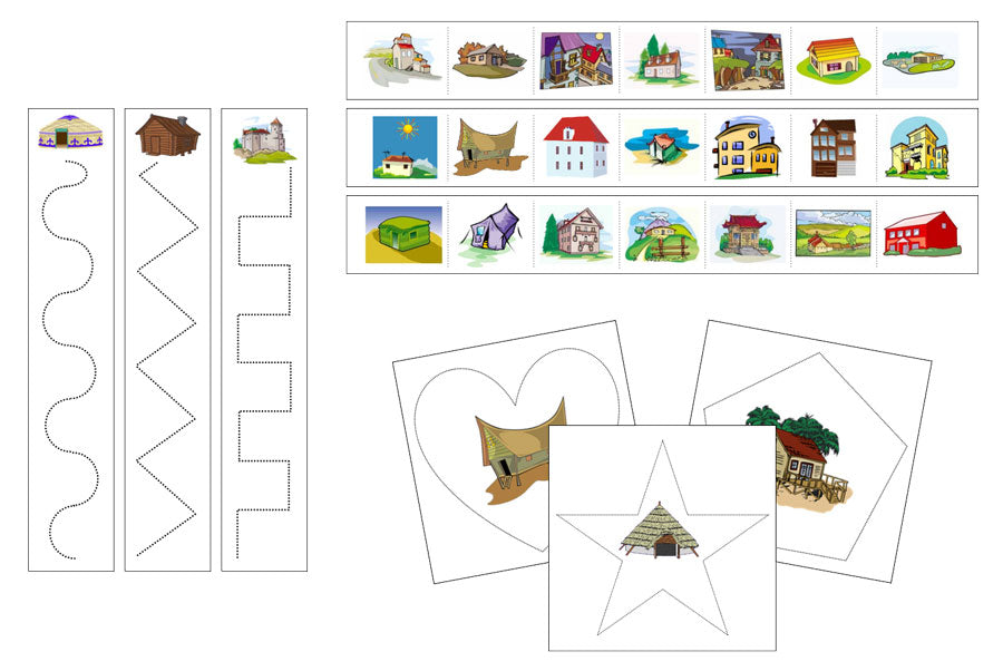 Houses Cutting Work - Preschool Activity - Montessori Print Shop Digital Download