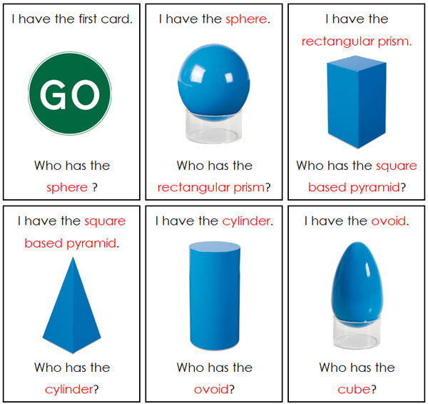 I have, Who has Geometric Solids - Montessori Print Shop geometry cards