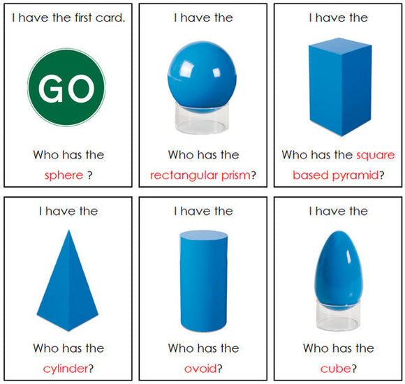 I have, Who has Geometric Solids - Montessori Print Shop geometry cards