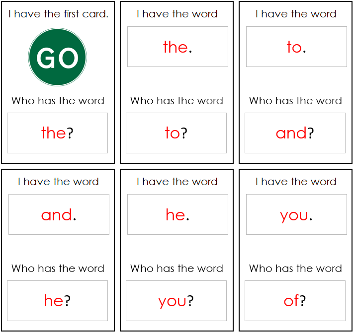 I Have, Who Has? (Sight Words) - Montessori Print Shop language materials