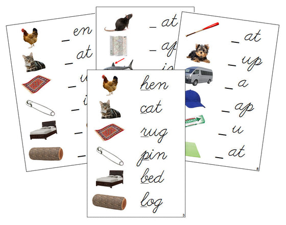 Montessori Step 1: Initial Sound Cards (photos) - CURSIVE - Montessori Print Shop phonics lesson