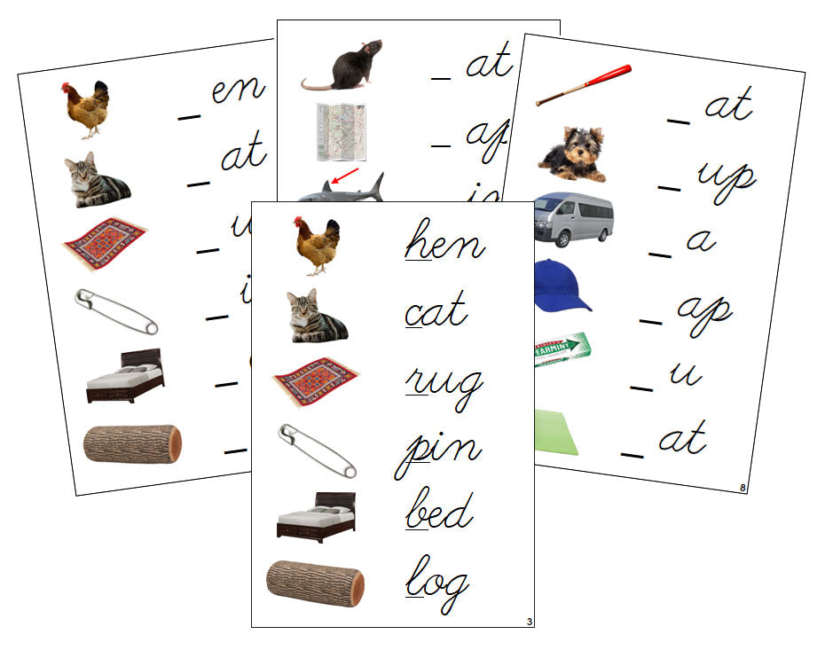 Montessori Step 1: Initial Sound Cards (photos) - CURSIVE - Montessori Print Shop phonics lesson