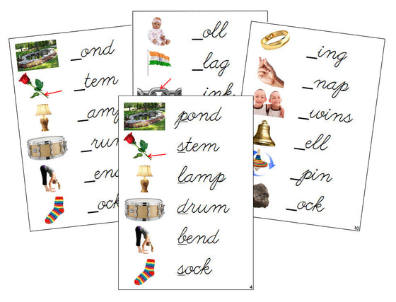 Montessori Step 2: Initial Sound Cards (photos) - CURSIVE - Montessori Print Shop phonics lesson